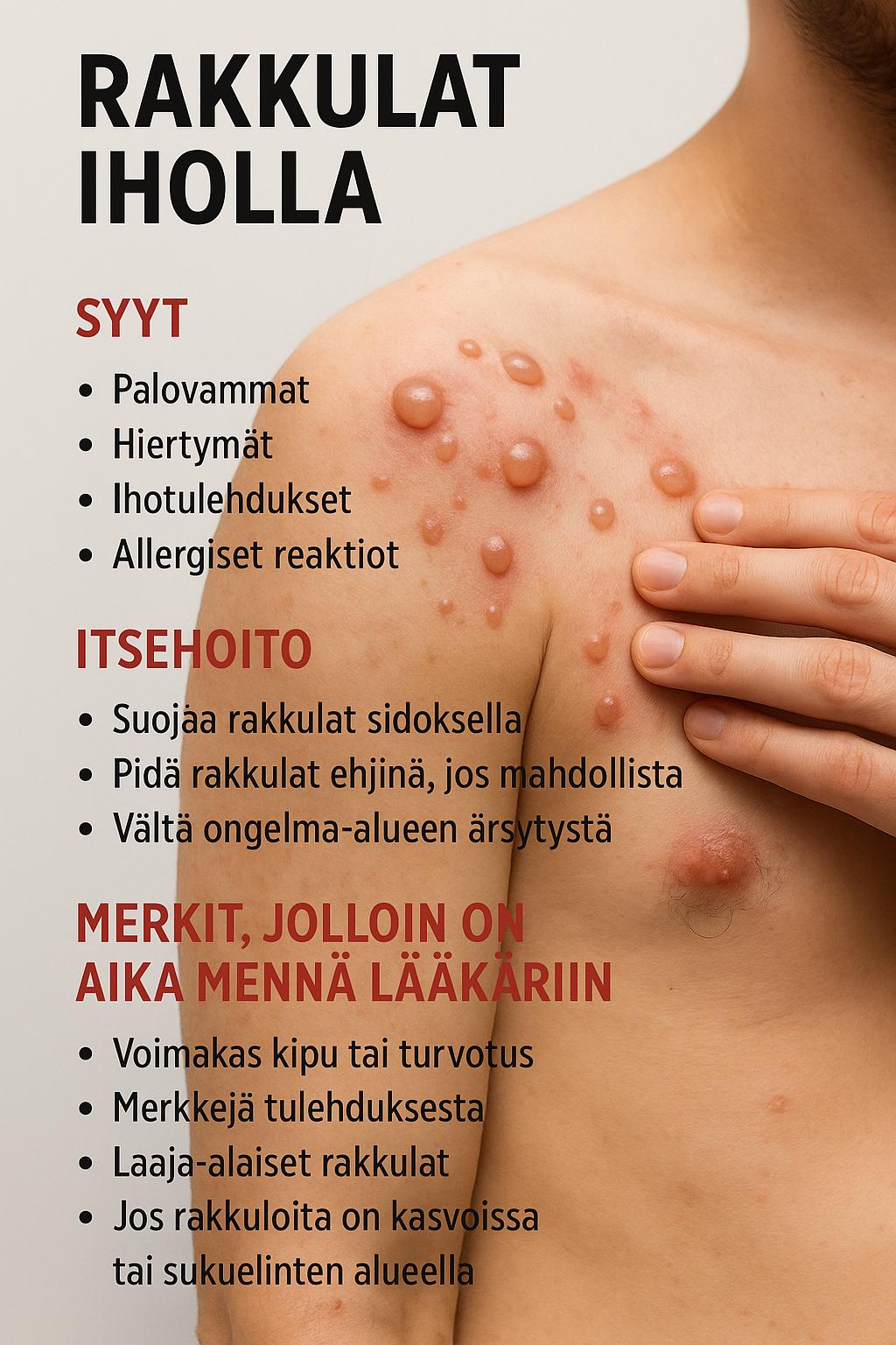 Rakkulat iholla syyt itsehoito ja merkit jolloin on aika mennä lääkäriin