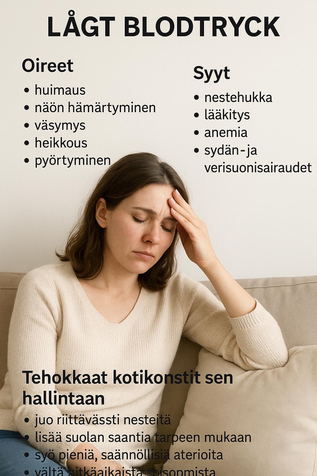 Lågt blodtryck oireet syyt ja tehokkaat kotikonstit sen hallintaan