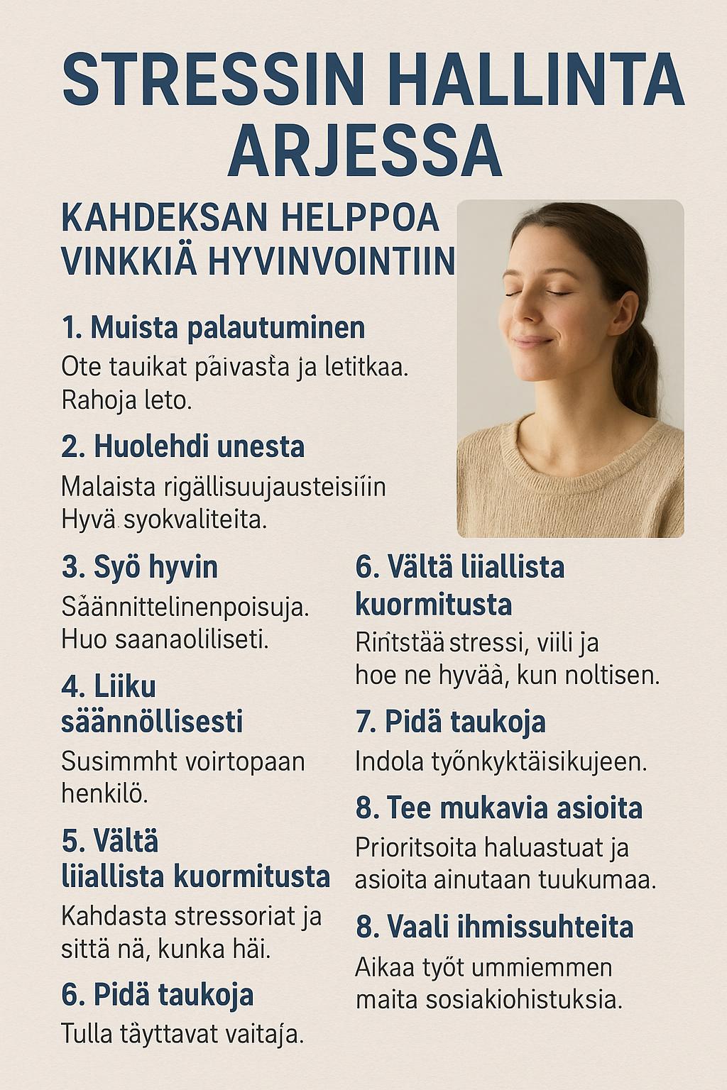Stressin hallinta arjessa kahdeksan helppoa vinkkiä hyvinvointiin
