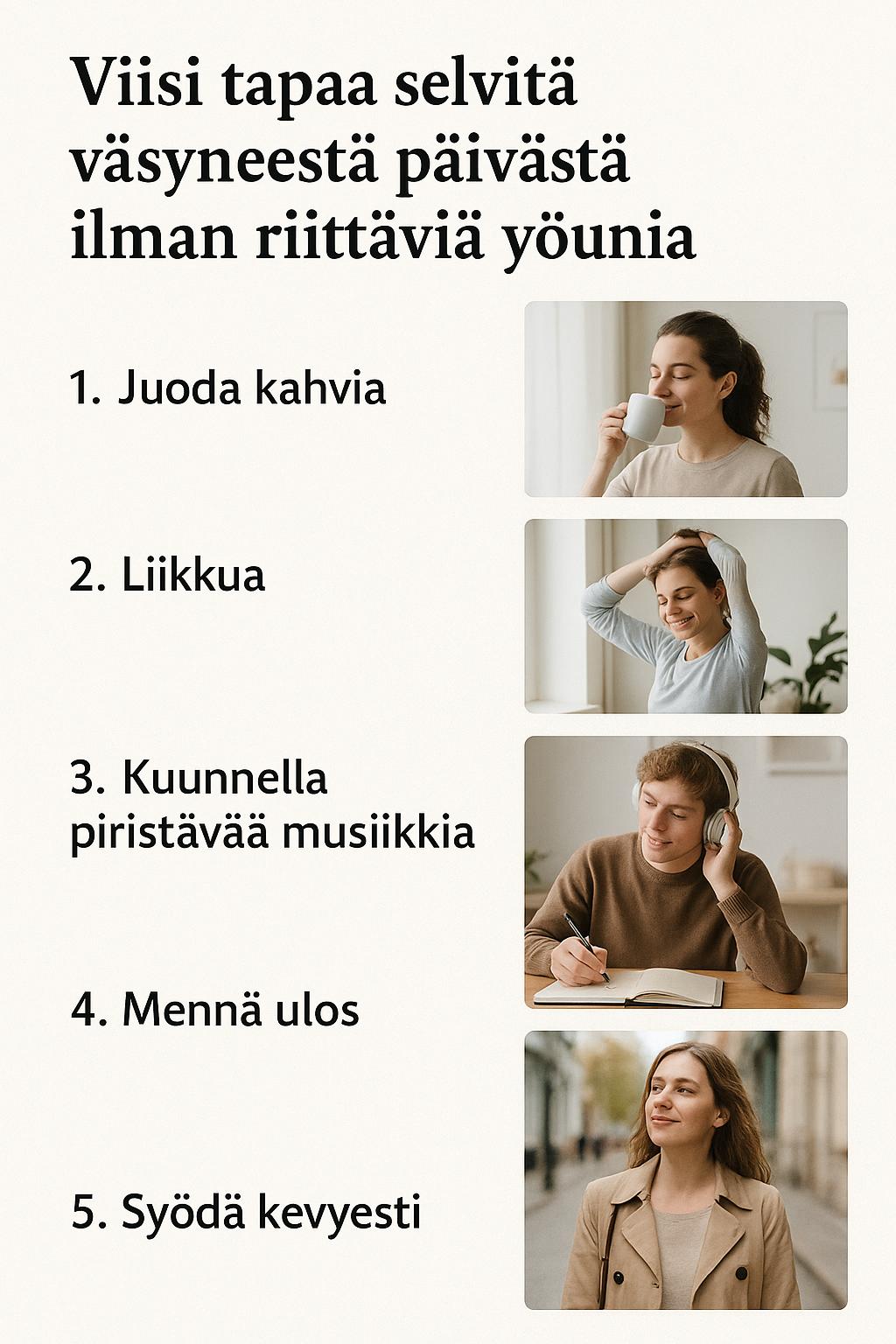 Viisi tapaa selvitä väsyneestä päivästä ilman riittäviä yöunia